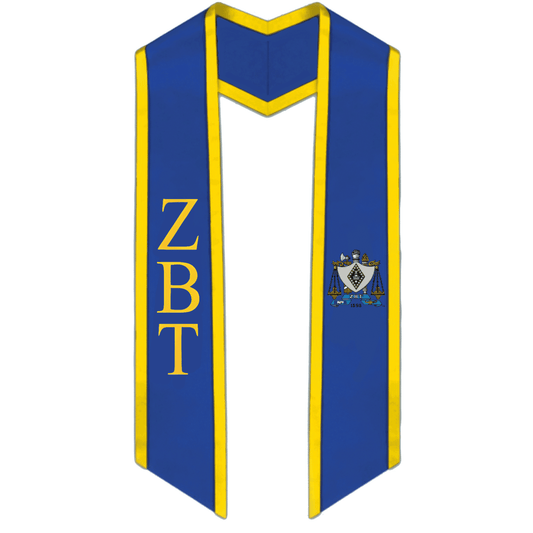Zeta Beta Tau Trimmed Greek Lettered Graduation Stole w/ Crest - Graduation Cap&Gown