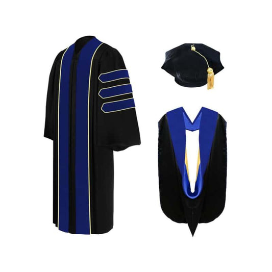 Deluxe PhD Doctoral Graduation Tam, Gown & Hood Package - PhD Blue - Graduation Cap&Gown