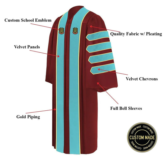Custom Deluxe Doctoral Gown – Personalized with Your School Crest - Graduation Cap&Gown