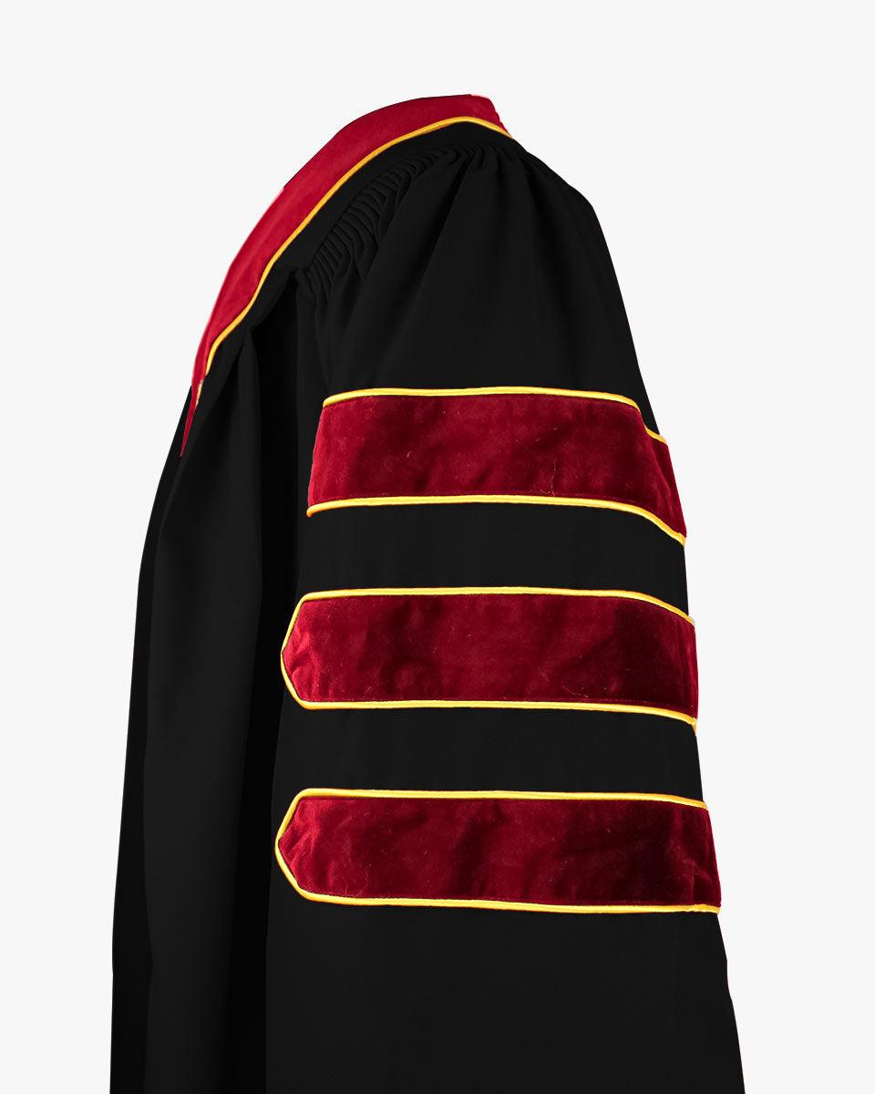 Deluxe Doctoral Graduation Gown and Cap Tam - Scarlet Trim with Gold Piping - Graduation Cap&Gown