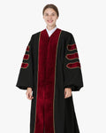 Deluxe Doctoral Graduation Gown and Cap Tam - Scarlet Trim with Gold Piping - Graduation Cap&Gown