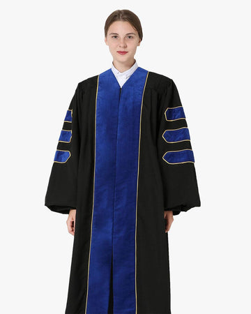 Deluxe Doctoral Academic Gown Only - PhD Blue with Gold Piping - Graduation Cap&Gown