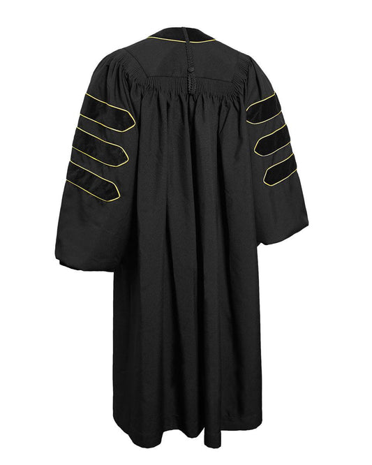 Deluxe Doctoral Gown Tam - Black Trim with Gold Piping - Graduation Cap&Gown