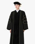Deluxe Doctoral Gown Tam - Black Trim with Gold Piping - Graduation Cap&Gown