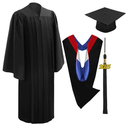10 Deluxe Black Bachelors Graduation Cap, Gown & Hood Package - Graduation Cap&Gown