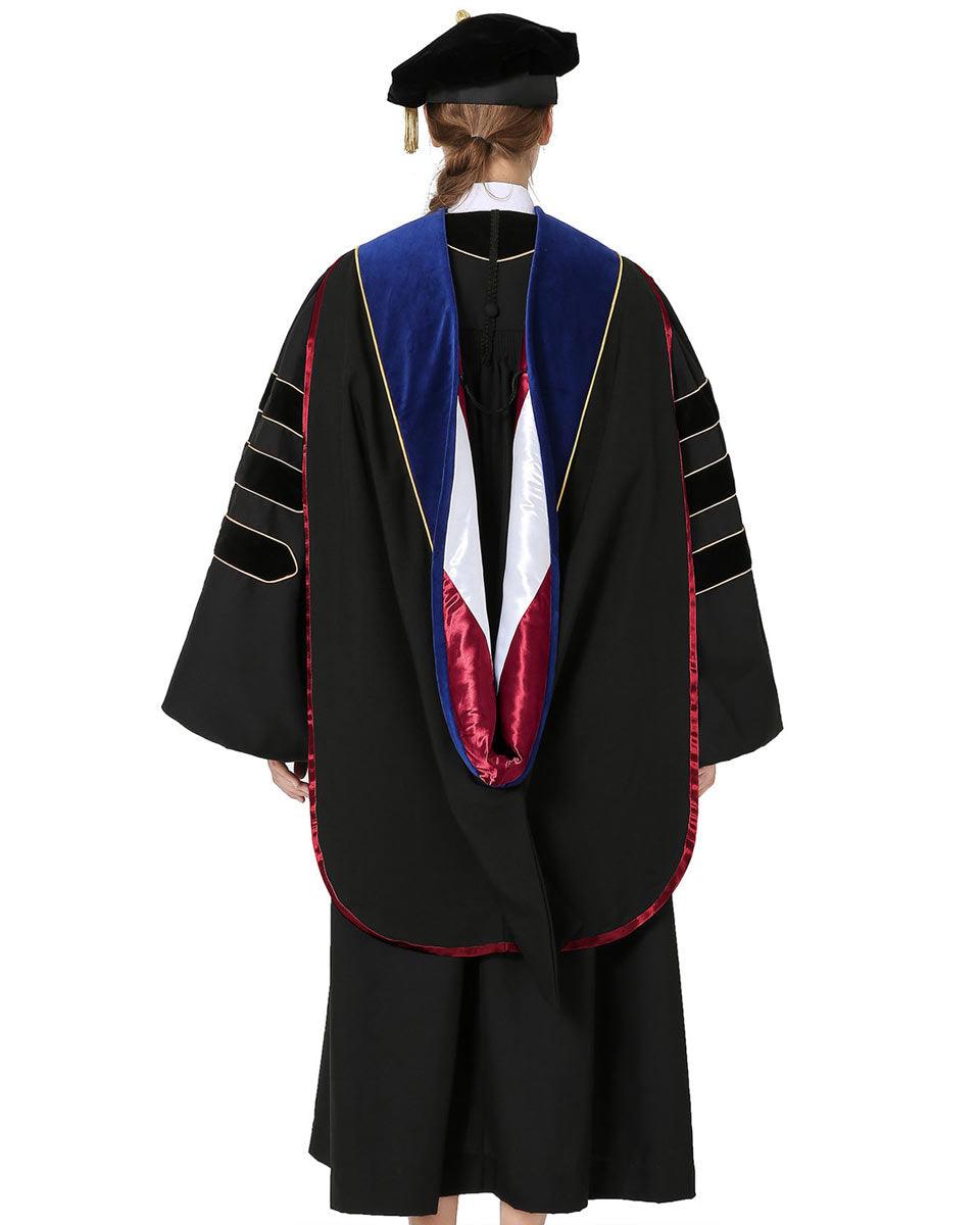 Deluxe PHD Doctoral Hood with Gold Piping - 10 Color Combinations Available - Graduation Cap&Gown
