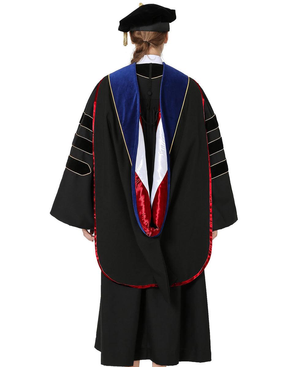 Deluxe PHD Doctoral Hood with Gold Piping - 10 Color Combinations Available - Graduation Cap&Gown