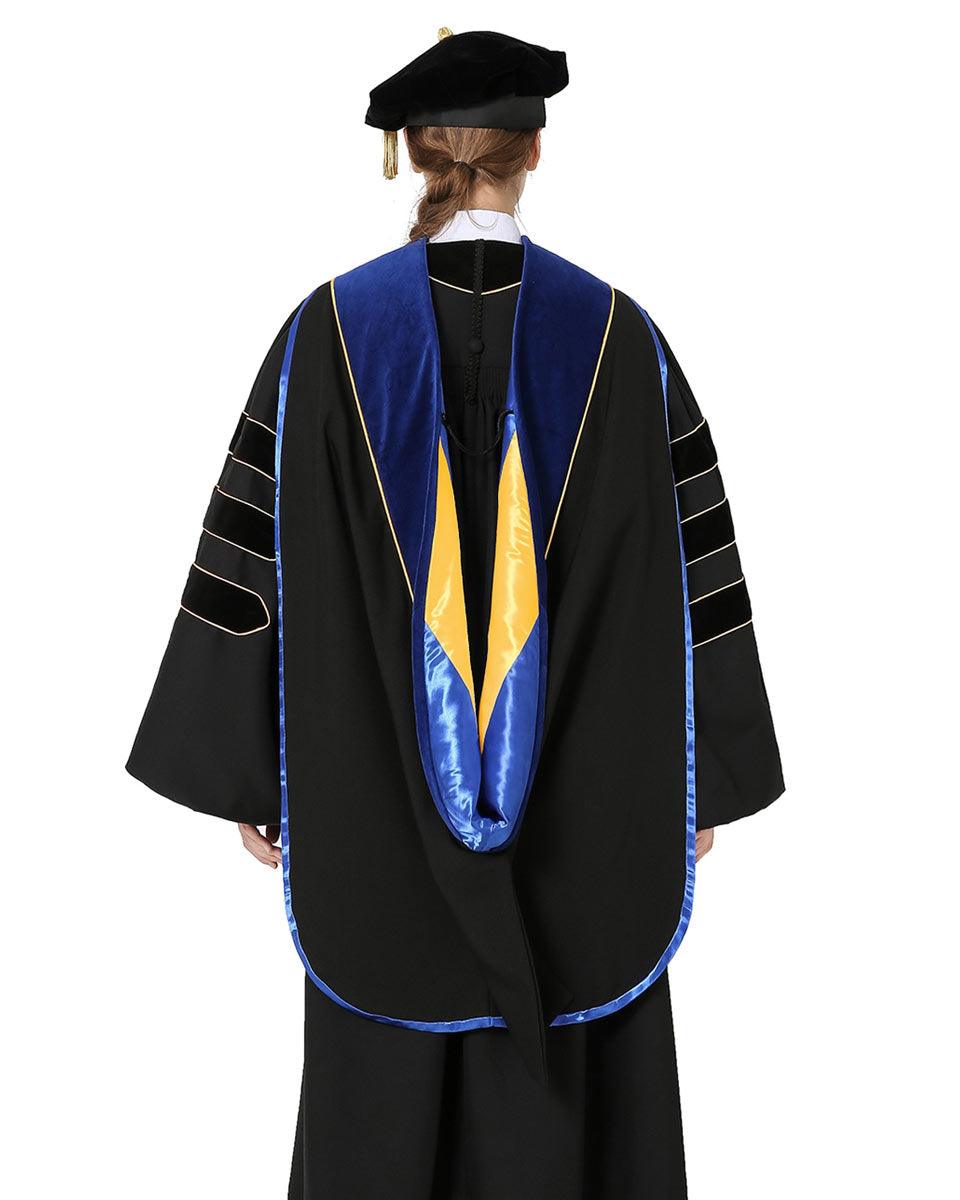 Deluxe PHD Doctoral Hood with Gold Piping - 10 Color Combinations Available - Graduation Cap&Gown