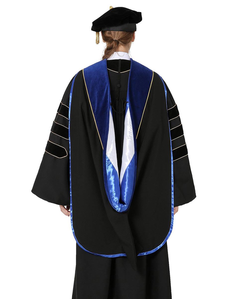 Deluxe PHD Doctoral Hood with Gold Piping - 10 Color Combinations Available - Graduation Cap&Gown