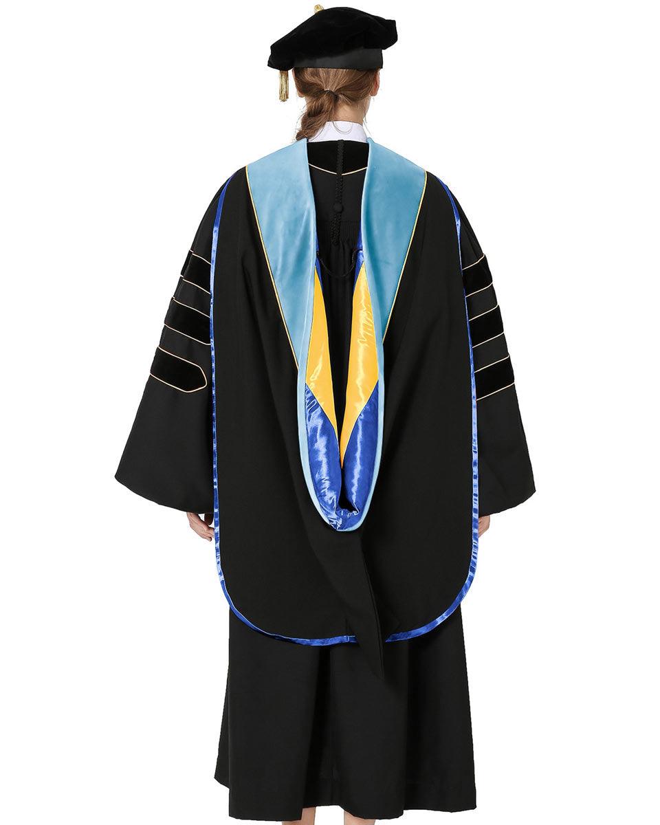 Deluxe PHD Doctoral Hood with Gold Piping - 10 Color Combinations Available - Graduation Cap&Gown