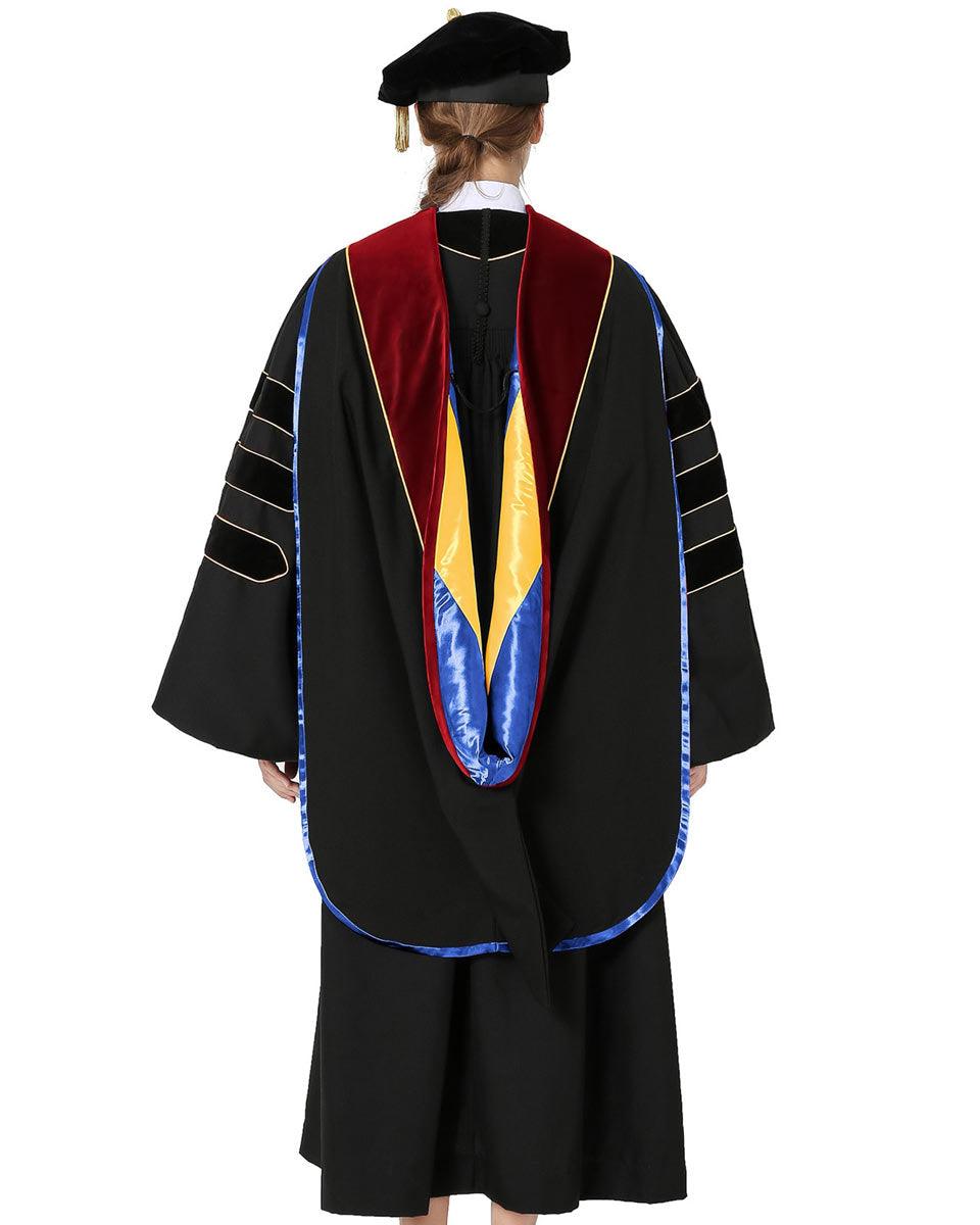 Deluxe PHD Doctoral Hood with Gold Piping - 10 Color Combinations Available - Graduation Cap&Gown