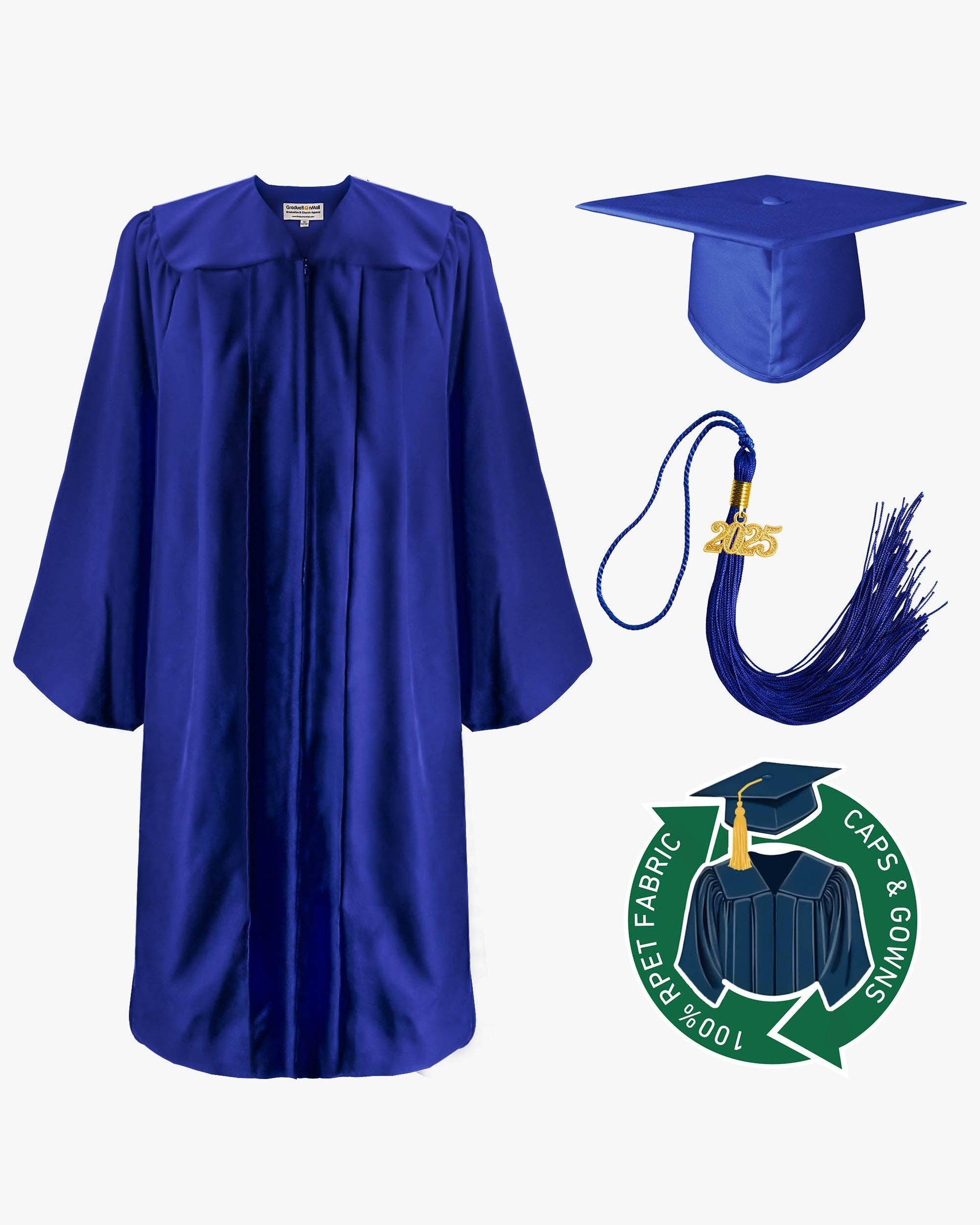 100% Recycled Material High School Graduation Cap and Gown with Pockets - 3 Colors Available - Graduation Cap&Gown