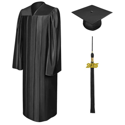 Shiny Black Bachelors Cap & Gown - Graduation Cap&Gown