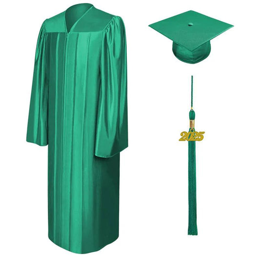 Shiny Emerald Green Junior High/Middle School Cap & Gown - Graduation Cap&Gown