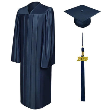 Shiny Navy Blue High School Cap & Gown - Graduation Cap&Gown