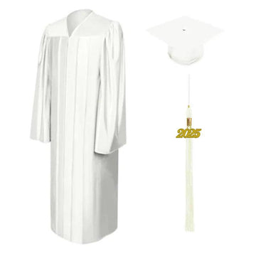 Shiny White Junior High/Middle School Cap & Gown - Graduation Cap&Gown