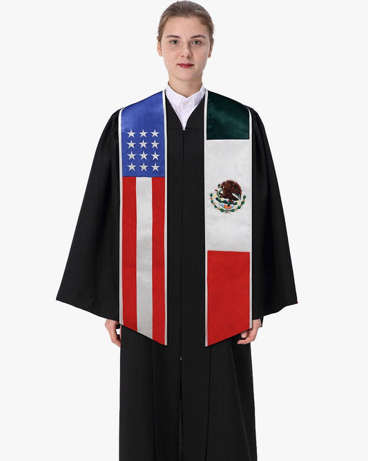7 Mixed Flag Graduation Stoles Embroidery Sashes for Study Aboard Students - Graduation Cap&Gown
