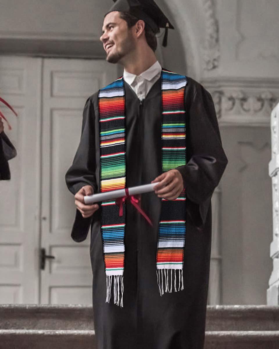 Mexican Serape Graduation Stole with White Tassel - 7 Colors Available - Graduation Cap&Gown