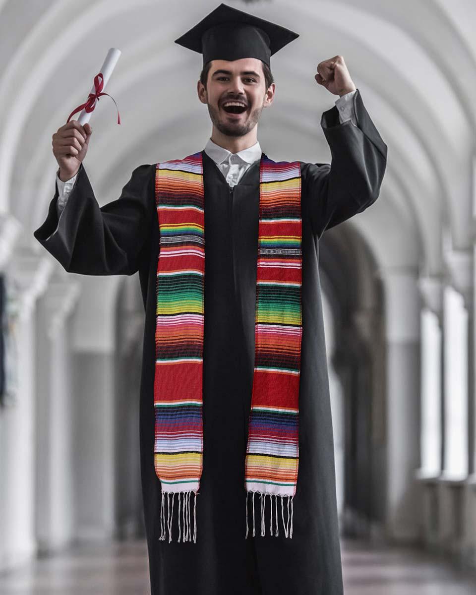 Mexican Serape Graduation Stole with White Tassel - 7 Colors Available - Graduation Cap&Gown
