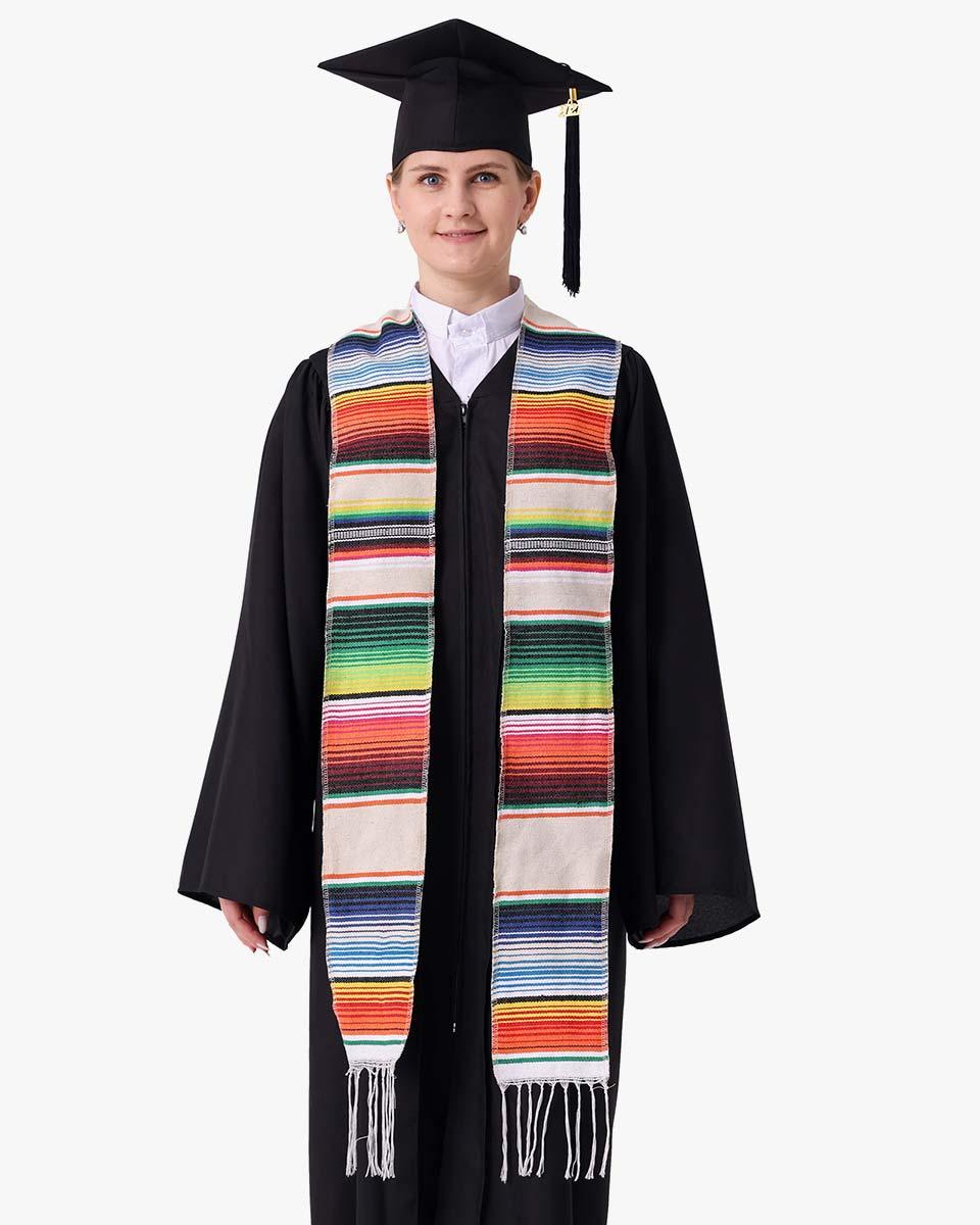 Mexican Serape Graduation Stole with White Tassel - 7 Colors Available - Graduation Cap&Gown