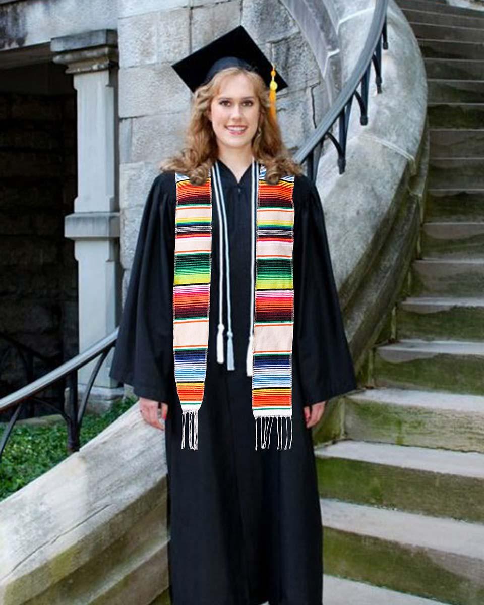 Mexican Serape Graduation Stole with White Tassel - 7 Colors Available - Graduation Cap&Gown